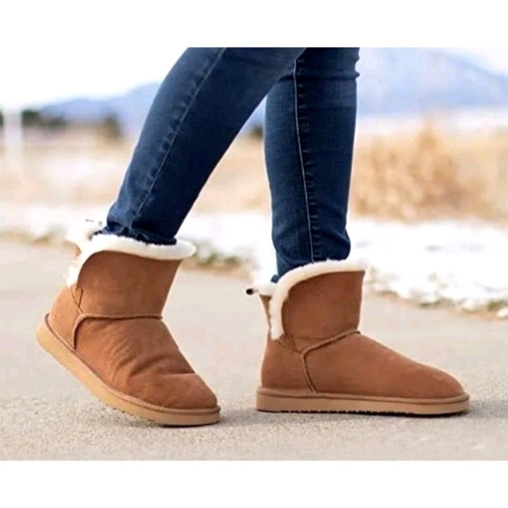 Fireside 10 Boots Perth Suede Foldover Sheepskin Real Fur Shoes Winter Outdoor